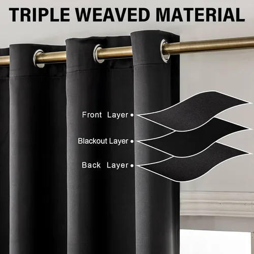 Vista 5 de Cortinas opacas con aislamiento térmico y ojales para dormitorio y sala de estar, 2 paneles, 52 pulgadas de ancho x 63 pulgadas de largo, textura