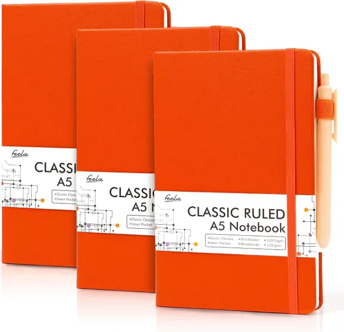 Vista 10 de feela Paquete de 3 Cuadernos Diarios a Granel, Cuaderno de Tapa Dura Clásico con Rayas Rayado Diarios con Soporte para Bolígrafo para Mujeres Niñas