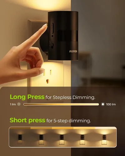 Vista 5 de AUVON Luz nocturna LED enchufable, luz nocturna moderna con sensor de movimiento con diseño giratorio de 90° y sensor de atardecer a amanecer, luces