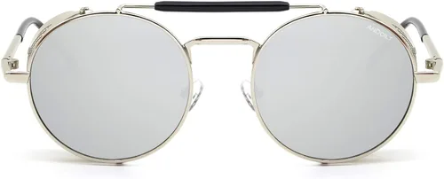 Vista 3 de ANDOILT Gafas de sol redondas estilo steampunk para hombres y mujeres gafas vintage retro marco matel protección UV400