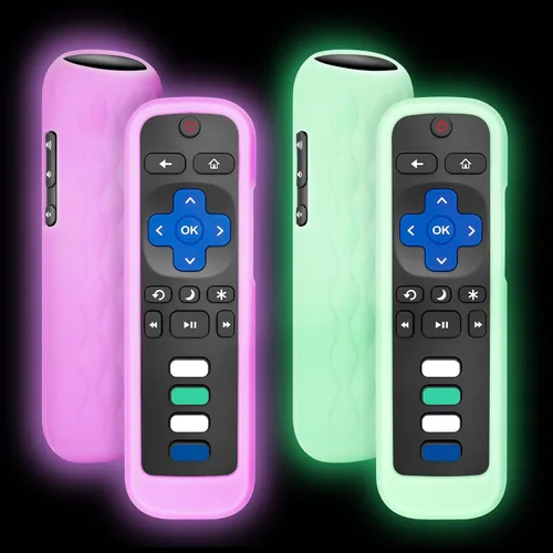 Vista 12 de Funda protectora de silicona para Roku, compatible con todos los controles remotos de TV Roku que brilla en la oscuridad, color azul y verde