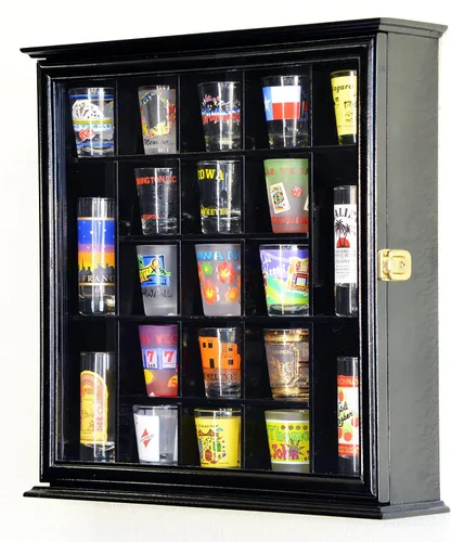 Vista 3 de 21 Shot Glass Shotglass Shooter Display Case Holder Cabinet Wall Rack 98% UV Lockable