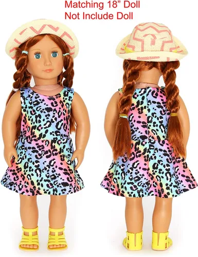 Vista 4 de JESKIDS Vestidos a juego para muñecas y niñas, vestido de unicornio sin mangas, vestido de verano de 18 pulgadas, muñeca de 3 a 9 años