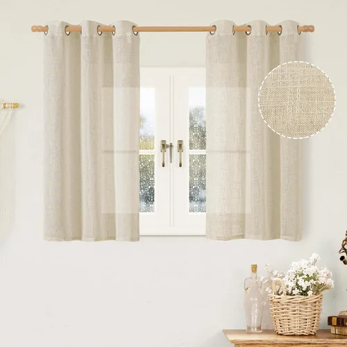 Vista 201 de LAMIT Cortinas de lino marrón caramelo para sala de estar, 84 pulgadas, de lino sintético, texturizado, filtrante de luz, paneles de privacidad