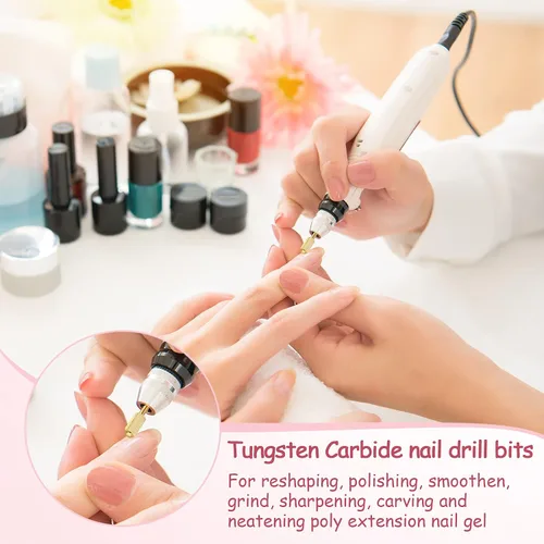 Vista 6 de Hestya Juego de 7 brocas de carburo de tungsteno para uñas, lima eléctrica de 3/32 pulgadas, manicura de diamante, pedicura, removedor de cutículas