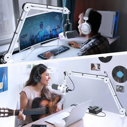 Vista 7 de FIFINE Soporte de Brazo para Micrófono, Soporte de Micrófono de Metal Resistente, Brazo de Suspensión de Tijera Ajustable para Grabación de Podcast