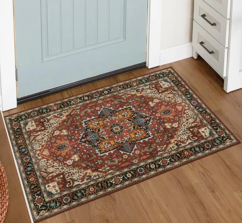 Vista 51 de Moynesa Alfombra ultra fina lavable de 2 x 3 pies, alfombra pequeña de cocina para entrada, interior, antideslizante, tapete vintage para puerta