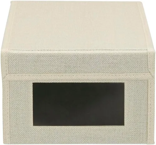 Vista 4 de Household Essentials Caja de zapatos pequeña con panel frontal transparente, resistente mezcla de poliéster, acabado crema, juego de 2