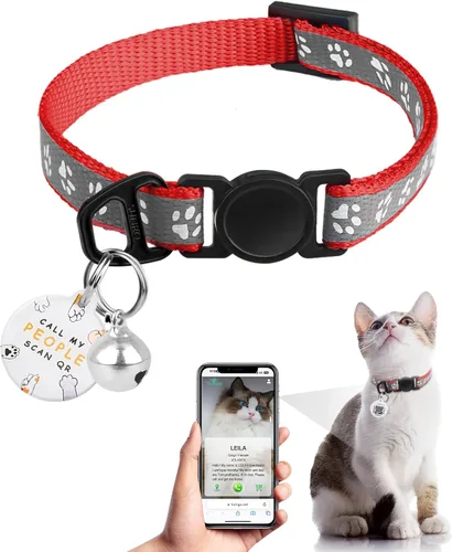Vista 18 de Collar de Gato con Liberación de Seguridad con Etiqueta de Nombre de Código QR, Collares Reflectantes para Gatitos con Cascabel, Etiqueta
