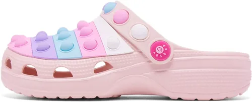 Vista 3 de Zuecos para niños y niñas, zapatos de jardín sin cordones, sandalias ligeras para interiores y exteriores, Rosado-1, 1 Big Kid