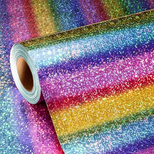 Vista 15 de Homeral Rollo de papel de regalo rosa holográfico con galaxia rosa brillante para cumpleaños, baby shower, despedida de soltera, boda, día