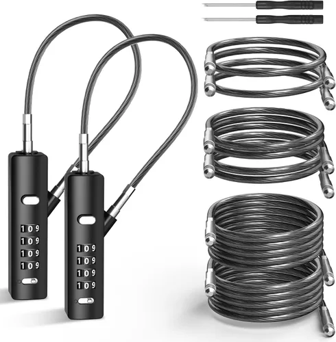 Vista 10 de Candado de Cable de Combinación de 4 Dígitos con 3 Cables de Acero (9"/24"/47") - Reinicio Seguro Solo con Código Actual - para Bicicleta, Equipaje