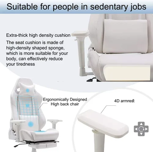 Vista 4 de Silla de juegos, sillas de oficina para el hogar, silla de oficina ergonómica con reposapiés y soporte lumbar, sillas de juegos para adultos, silla