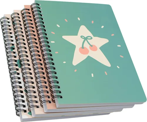 Vista 10 de Yansanido Cuaderno de espiral, 4 piezas A5 de tapa dura gruesa con diseño de gato, 0.315 in, 4 colores, 80 hojas, 160 páginas para estudio y notas