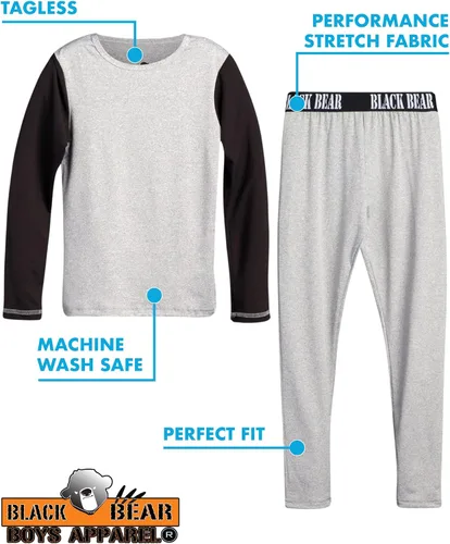 Vista 2 de Black Bear Conjunto de ropa interior térmica para niños, 2 piezas, camiseta de manga larga y pantalones largos
