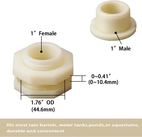 Vista 2 de Adaptador de conector de tanque de agua de plástico ABS de 1 pulgada, adaptador de conector de tanque de agua con tapones para barril de lluvia al
