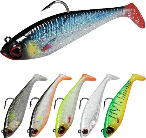 Vista 9 de GOTOUR Pre-Rigged Soft Fishing Lures with Weedless Hook, Lifelike Paddle Tail Swimbaits for Bass Fishing, Freshwater & Saltwater Fishing Bait