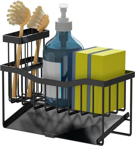 Vista 7 de Fssvcd Maifan Organizador de Fregadero para Cocina con Soporte para Cepillo y Bandeja Autodrenante de Acero Inoxidable, Organizador de Fregadero