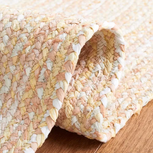 Vista 5 de SAFAVIEH Alfombra trenzada de la colección – Alfombra redonda de 3 pies, color beige con detalles rosados, algodón hecho a mano, estilo cabaña