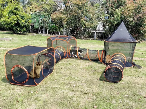 Vista 10 de Tienda túnel plegable 6 en 1 para gatos y perros, tienda para mascotas al aire libre emergente, corral jaula cercas casa para mascotas (Estilo 1)