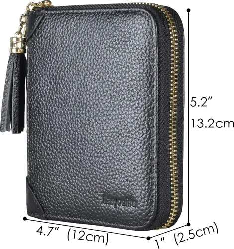 Vista 5 de Easyoulife Tarjetero de cuero con cremallera para mujer, bloqueo RFID