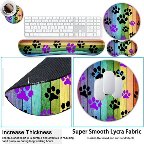 Vista 3 de Alfombrilla ergonómica para mouse con reposamuñecas + reposamuñecas de teclado de espuma viscoelástica, base antideslizante y reposamanos