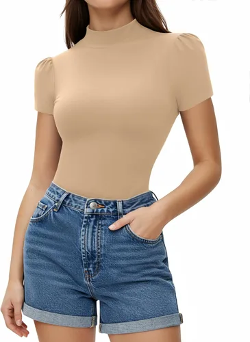Vista 14 de MANGOPOP - Camiseta de cuello alto falso de manga 3/4 ajustada para mujer 03 Negro