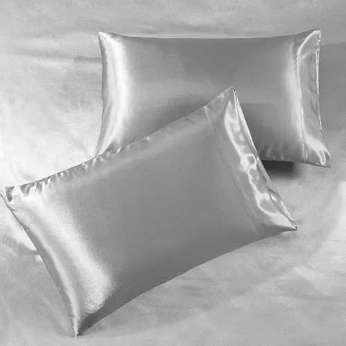Vista 2 de Sábanas de satén King [4 piezas, gris] Juego de sábanas sedosas de lujo para hotel, juego de sábanas de microfibra extra suave de 1800, resistente a
