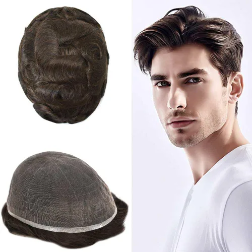Vista 88 de Peluca de cabello humano con encaje completo, línea capilar real, para hombre, peluca de cabello con nudo blanqueado, pieza de pelo para hombres