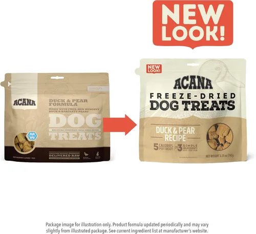 Vista 7 de ACANA Singles - Golosinas para perros sin granos, ingredientes limitados y liofilizadas con pato y pera, bolsa de 3.25oz