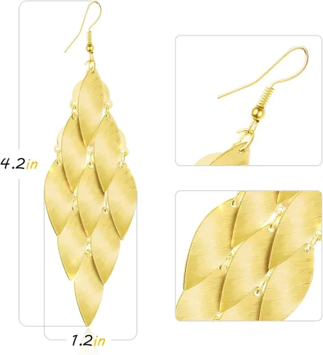 Vista 7 de Aretes de hoja en capas - Aretes de araña ligeros para mujer, aretes vintage