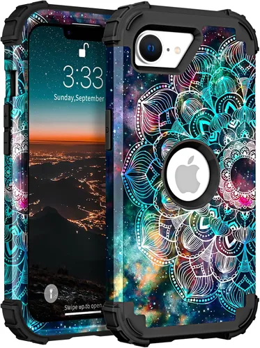 Vista 111 de Hocase Funda para iPhone SE 2022/2020, resistente a prueba de golpes, de plástico duro+goma de silicona, funda protectora híbrida para iPhone SE