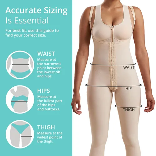 Vista 4 de Marena SFBHM Faja de compresión posquirúrgica de etapa 1 con espalda alta y cierre frontal – De longitud ajustable hasta mitad de pantorrilla Beige