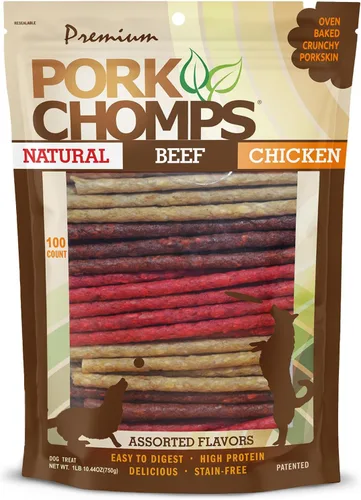 Vista 8 de Pork Chomps Masticables para perros, palitos de 5 pulgadas, sabores surtidos, 50