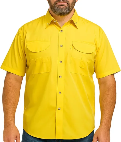 Vista 15 de Camisa de manga corta con botones de pesca para hombre, transpirable, para exteriores, casual, ligera