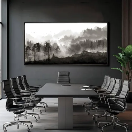 Vista 2 de Arte de pared con árboles para sala de estar; grandes pinturas artísticas en lienzo para dormitorio; cuadros en blanco y negro enmarcados