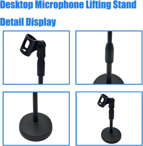 Vista 3 de Soporte de elevación de micrófono de escritorio Soporte de micrófono ajustable de mesa con 8.27 pulgadas de altura para sostener micrófono, negro