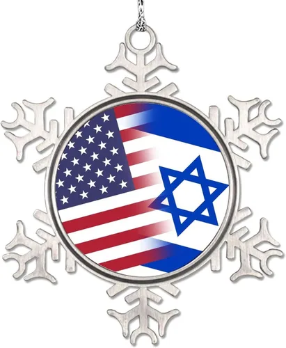 Vista 8 de Adornos de copo de nieve con la bandera estadounidense de Israel United We Stand with Israel, decoraciones de Navidad para árbol, adornos de Navidad