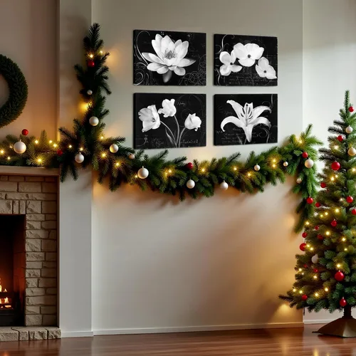 Vista 4 de Biuteawal - Impresiones en lienzo de flores, arte de magnolia lirio, pintura floral en blanco y negro, impresiones en lienzo para decoración