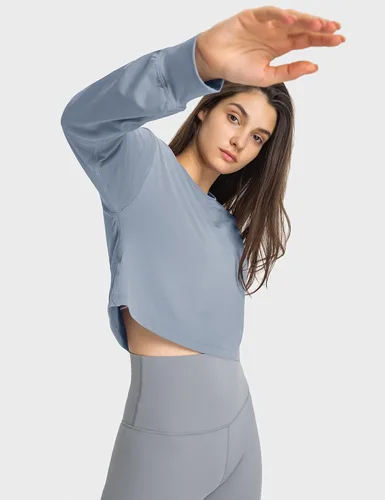 Vista 3 de Micoson Sudaderas cortas de manga larga para mujer estilo casual holgadas para gimnasio yoga