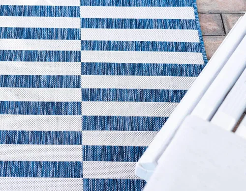 Vista 4 de Unique Loom Outdoor Striped Collection - Alfombra a rayas (4' 1" x 6' 1" Rectángulo, azul/marfil)