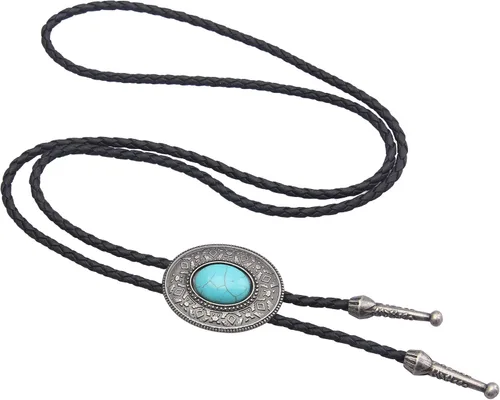 Vista 2 de Jeilwiy Corbata de bolo para hombre, corbata de vaquero occidental, collar de corbata de bolo dorado, corbata de cuero, corbata de Halloween