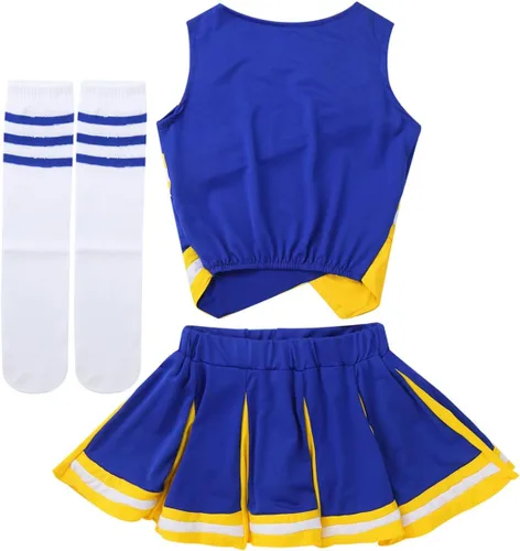 Vista 4 de Disfraz de animadora para niños y niñas, 2 piezas, sin mangas, disfraz de líder de animación, cosplay, baile, disfraz elegante