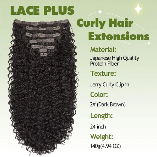 Vista 2 de Extensiones de cabello sintético con pinzas, 4.43 onzas, color marrón oscuro, extensiones de cabello humano rizado Jerry para mujeres negras