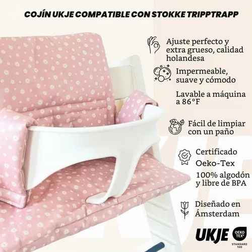 Vista 2 de UKJE Cojín Compatible con Stokke Tripp Trapp (Modelo Antiguo y Nuevo) 2 Piezas Limpiable y Lavable a 86°F Algodón Certificado Oeko-Tex Funda