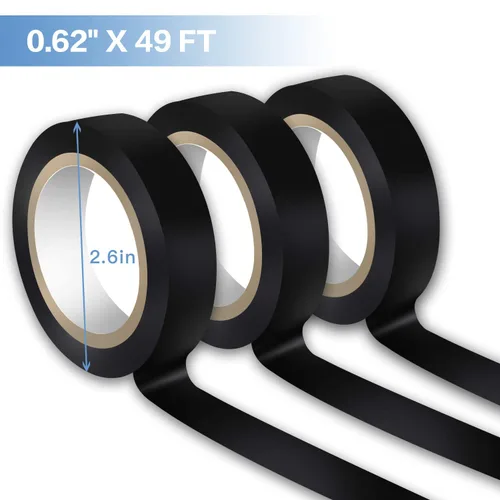 Vista 6 de Wapodeai 3 cintas eléctricas, ignífugas para interiores y exteriores, cinta eléctrica resistente a altas temperaturas, cinta impermeable negra