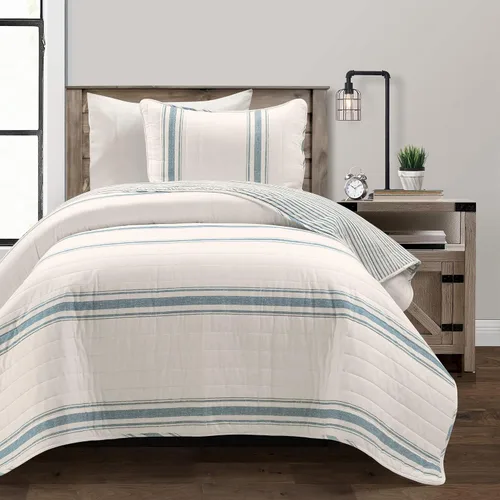 Vista 23 de Lush Decor Juego de edredón reversible a rayas de granja, juego de 2 piezas, individual XL, color negro, juego de ropa de cama de tamaño individual