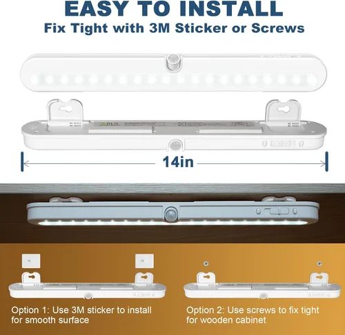 Vista 3 de BLS T01L - Luz LED para armario, súper brillante, 20 LED, iluminación debajo del gabinete, alimentada por batería/entrada de CC, luz inalámbrica