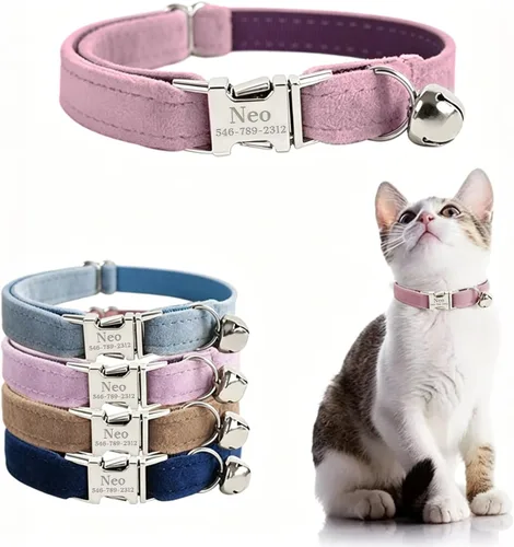 Vista 21 de Collar de gato personalizado con placa de nombre, collares ajustables de nailon resistente para identificación de gato con campana, personaliza