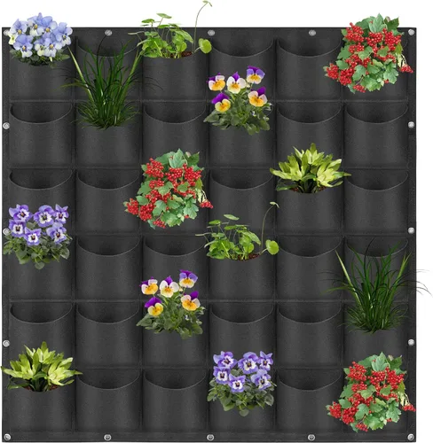 Vista 13 de Bolsas colgantes para macetas con 12 bolsillos, bolsas de cultivo verticales para colgar en la pared, macetas de jardín de hierbas para interiores